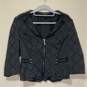 White House Black Market Zip-Up Black Blazer Womens Size 10 Fitted Dressy Work